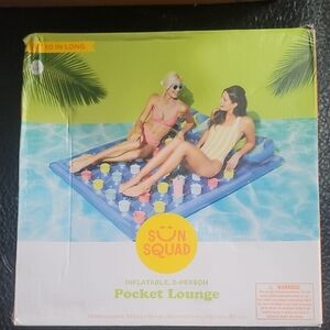 Sun Squad Inflatable 2-Person Blue Pool Pocket Lounge